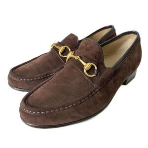 Gucci Horsebit Loafers Slip-on Suede Shoes 110 0009 39.5 E Dark Brown AA